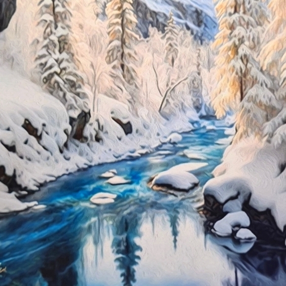 Winter Snowy‎ Stream Majestic Landscape Art Watercolor Oil Painting Print - Picture 5 of 8